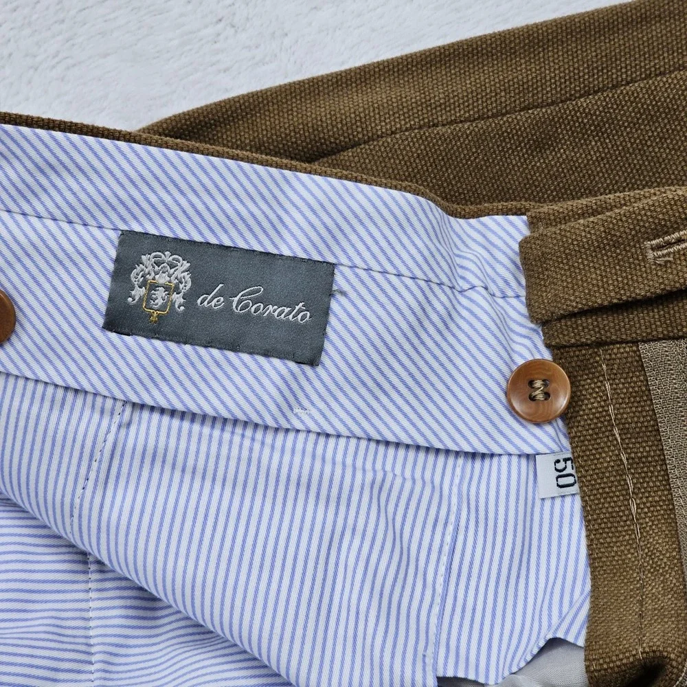 De Corato Trousers Pants Mens 50 34x30 Brown Cotton Canvas Italy Sartorial